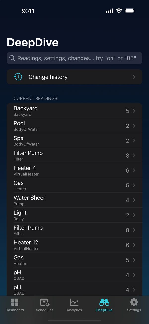 DeepDive search across readings and changes